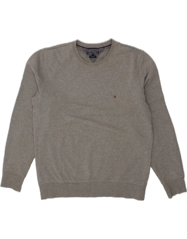 TOMMY HILFIGER Mens Vintage Fit Sweatshirt Jumper 2XL Grey Hoodie with Longline Fit Extended Stylish