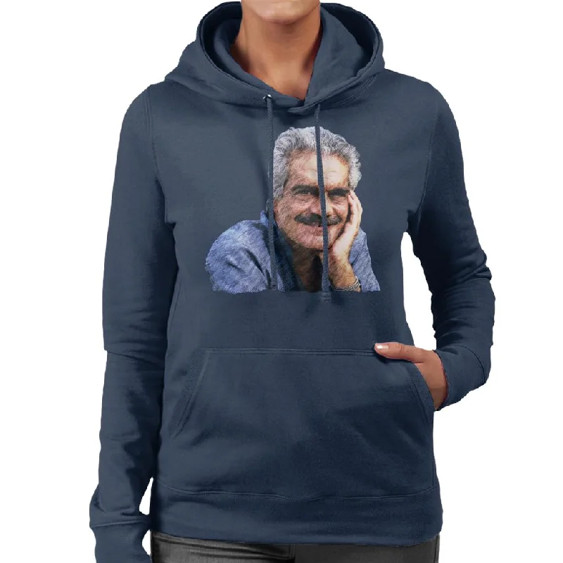TV Times Actor Omar Sharif 1988 Women's Hooded Sweatshirt Hoodie with Button Placket Classic Preppy