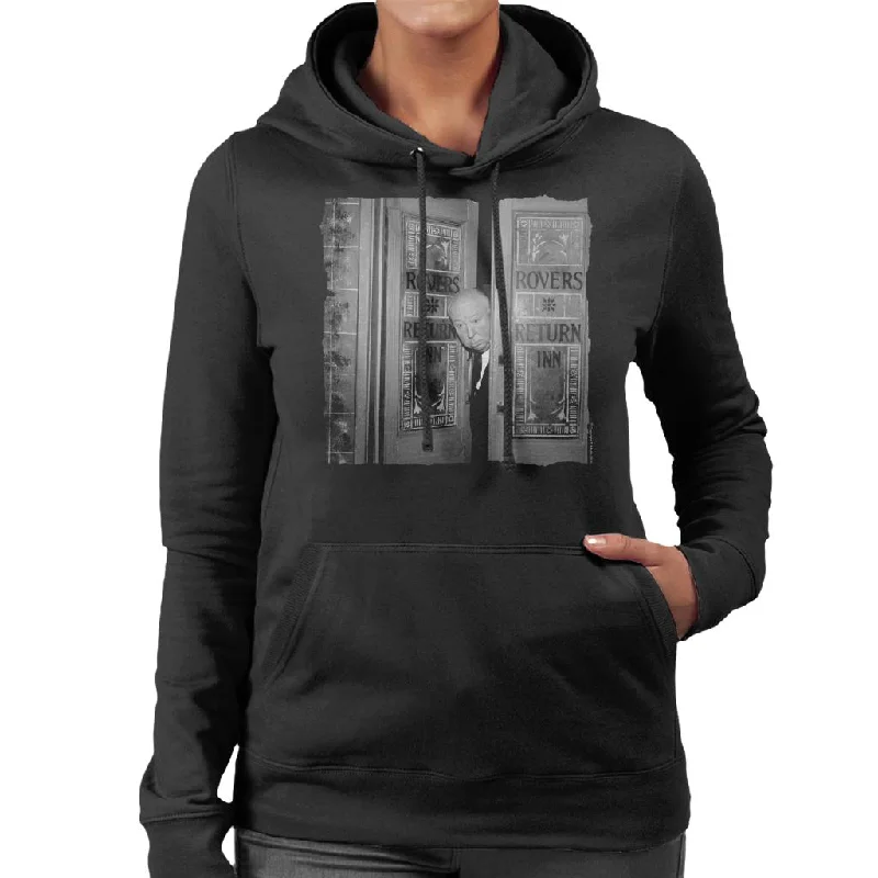 TV Times Alfred Hitchcock At The Rovers Return 1964 Women's Hooded Sweatshirt Hoodie with Monochrome Minimalist Simple