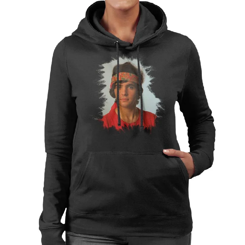 TV Times David Essex Bandana Portrait Women's Hooded Sweatshirt Hoodie with Hem Frayed Vintage Worn