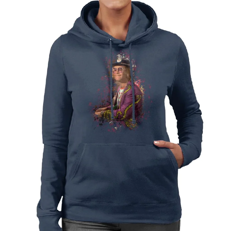 TV Times Elton John At The Piano Women's Hooded Sweatshirt Hoodie with Front Slit Layering Stylish