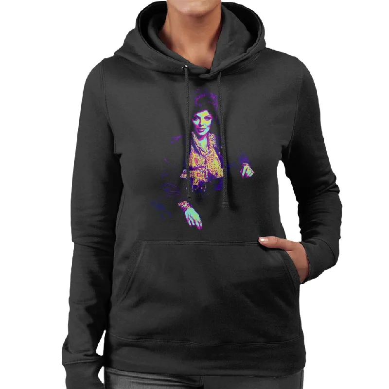 TV Times Joan Collins At Home 1971 Pop Art Stylised Women's Hooded Sweatshirt Hoodie with Hidden Zipper Minimalist Clean