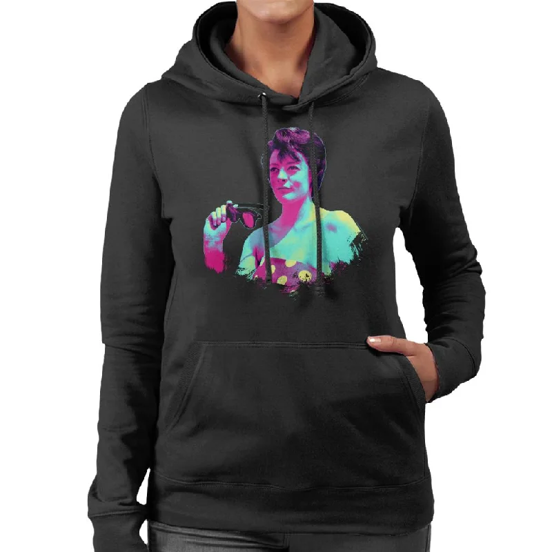 TV Times Maggie Smith Retro Frame Pop Art Stylised Women's Hooded Sweatshirt Hoodie with Frayed Bohemian Relaxed