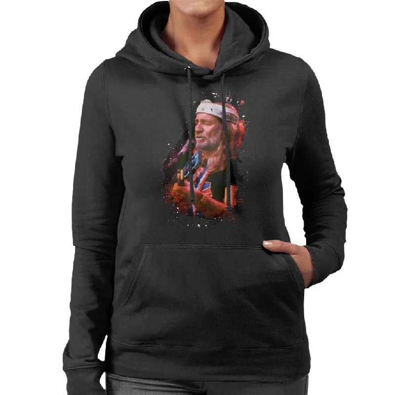 TV Times Willie Nelson Live Paint Splatter Women's Hooded Sweatshirt Hoodie with Belted Waist Structured Tailored