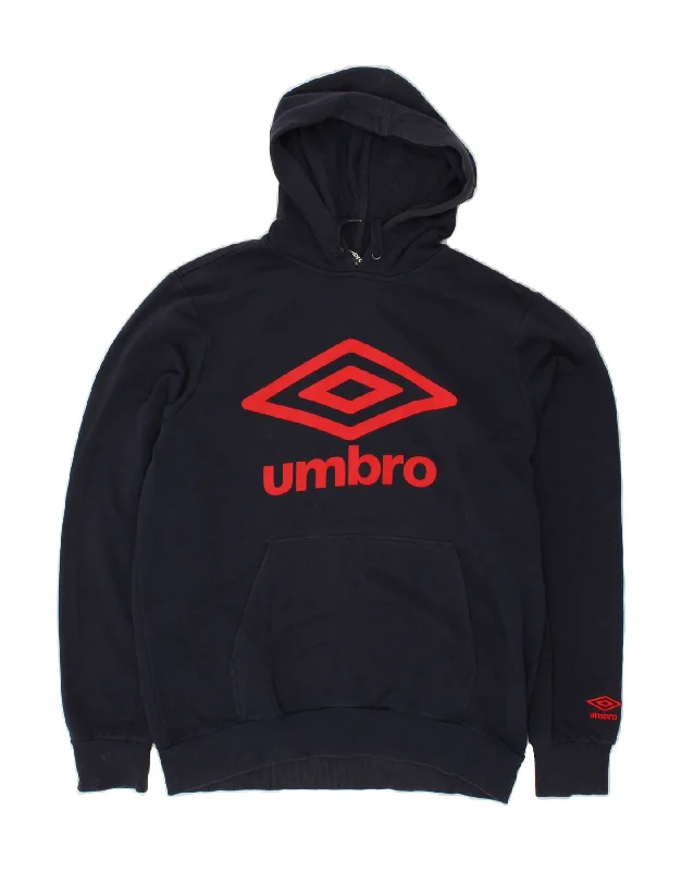 UMBRO Mens Graphic Hoodie Jumper Large Navy Blue Cotton Hoodie with Snap Buttons Easy Quick