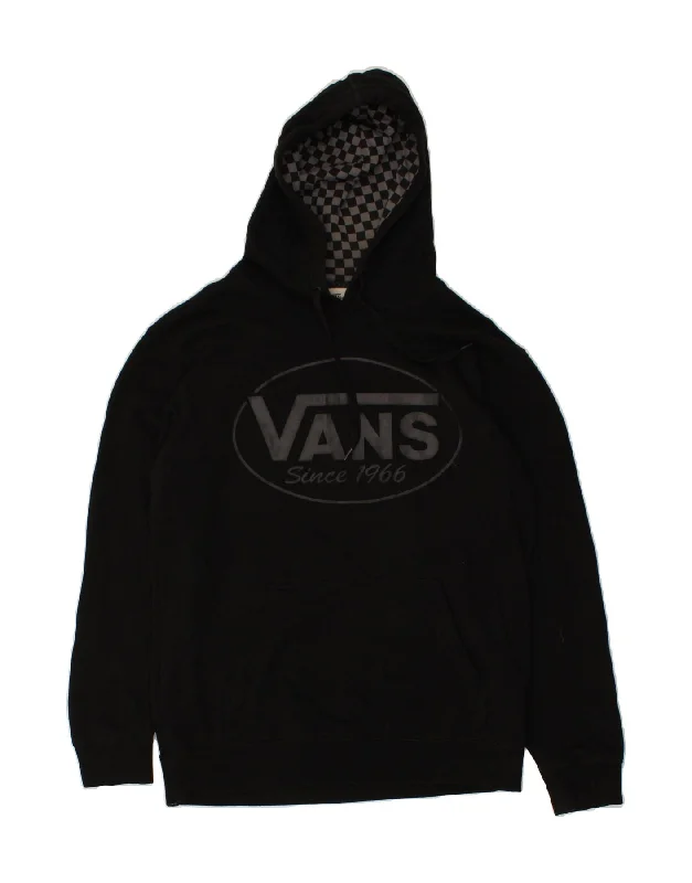 VANS Mens Graphic Hoodie Jumper Medium Black Cotton Zip Hoodie Drawstring Kangaroo Pocket