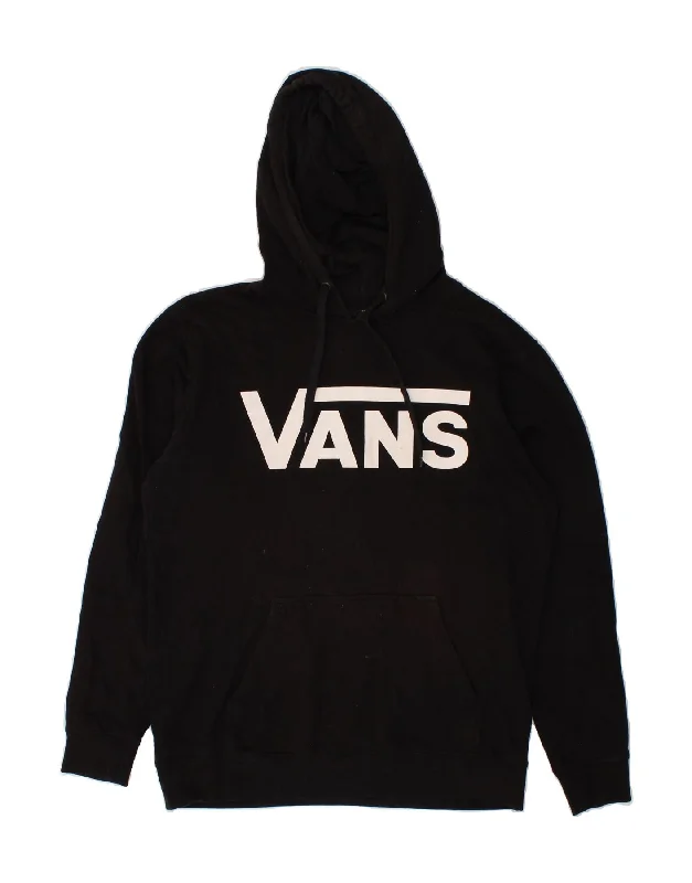 VANS Mens Graphic Hoodie Jumper Small Black Cotton Hoodie with Raglan Sleeves Sporty Comfortable