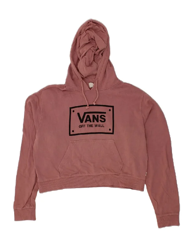 VANS Womens Oversized Crop Graphic Hoodie Jumper UK 14 Medium Maroon Hoodie with Fur Luxurious Winter