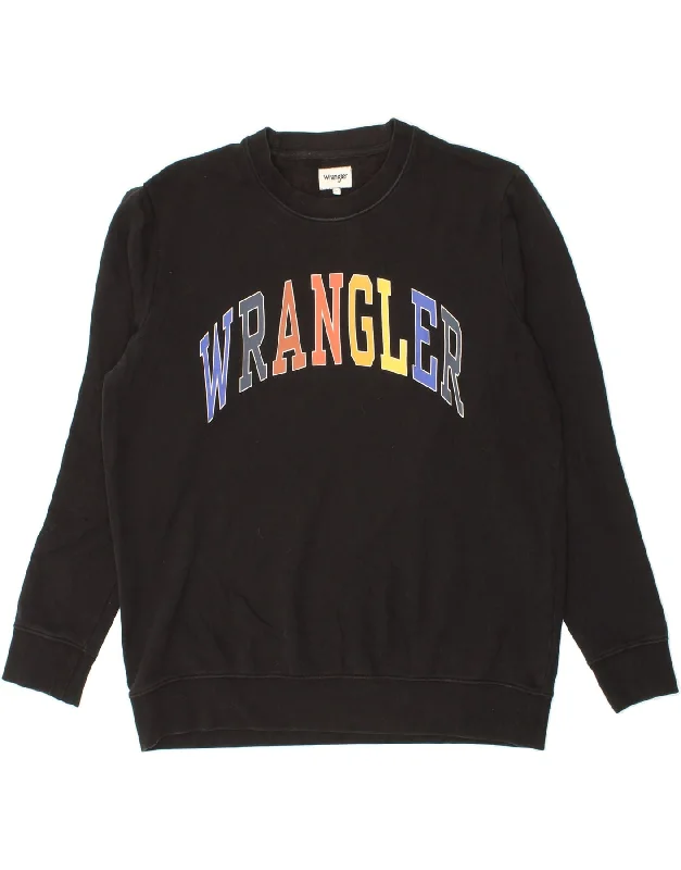 WRANGLER Mens Graphic Sweatshirt Jumper Large Black Cotton Hoodie with Distressed Vintage Worn