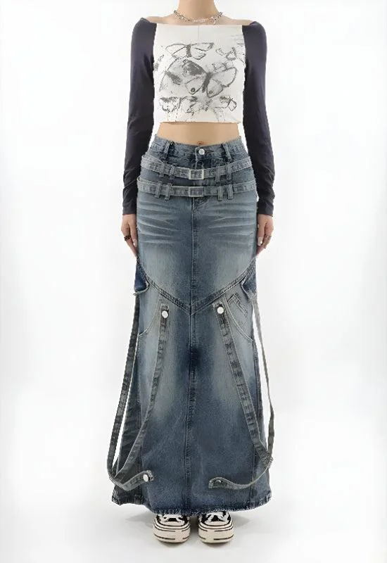 Y2K Denim Maxi Skirt leather skirt bold