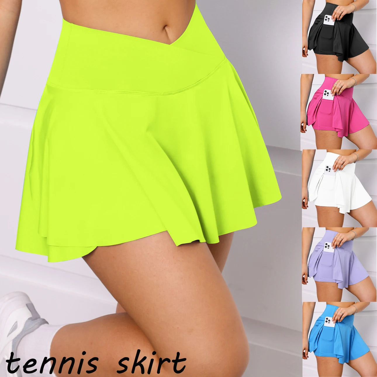 Golf Skirt Women High Waist V Summer Running Outdoors Tennis Sport Skirt Pockets Fitness Casual Shorts spandex blend skirt