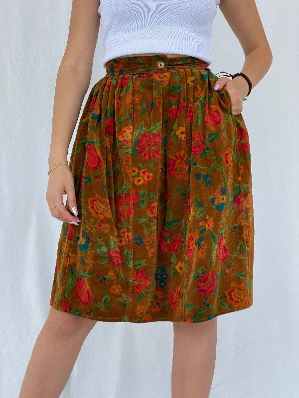 Rare Vintage 80s Kenzo Paris Midi Floral Corduroy Skirt cashmere skirt fine