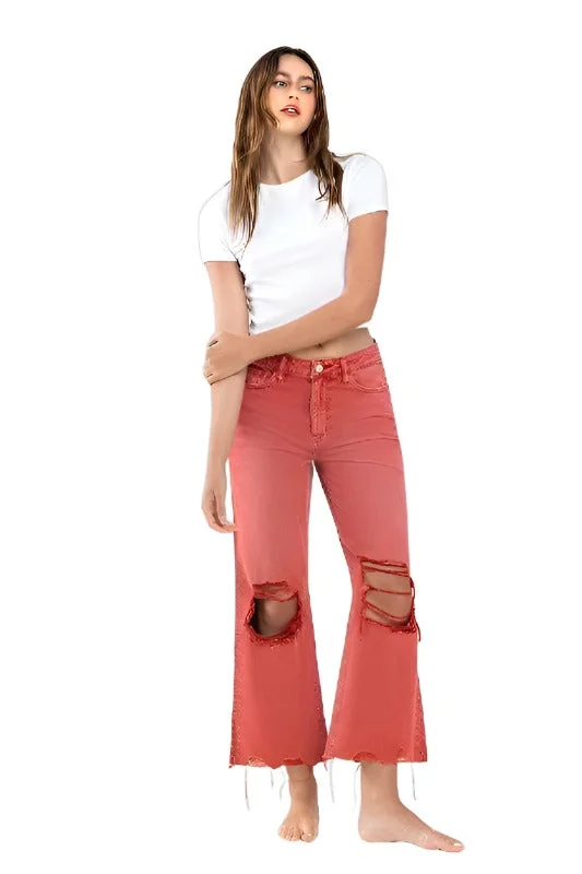 90s Vintage Crop Flare Jeans By Flying Monkey Stylish Acid-Wash Jeans