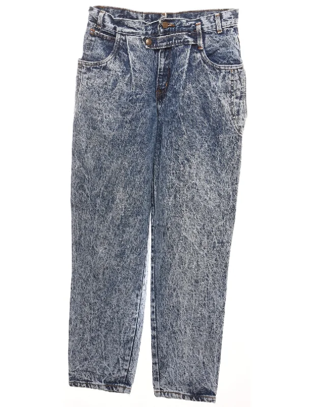 Acid Wash 1980s Tapered Jeans - W28 L27 Chic Rip-Detail High-Waist Jeans