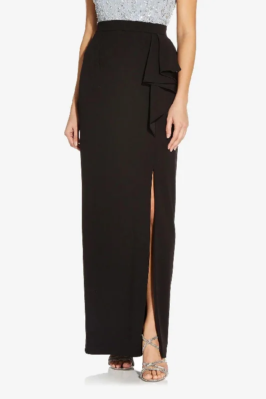 Adrianna Papell AP1E208390 Waist Ruffled Slit Side Solid Long Knot Crepe Skirt cashmere skirt soft