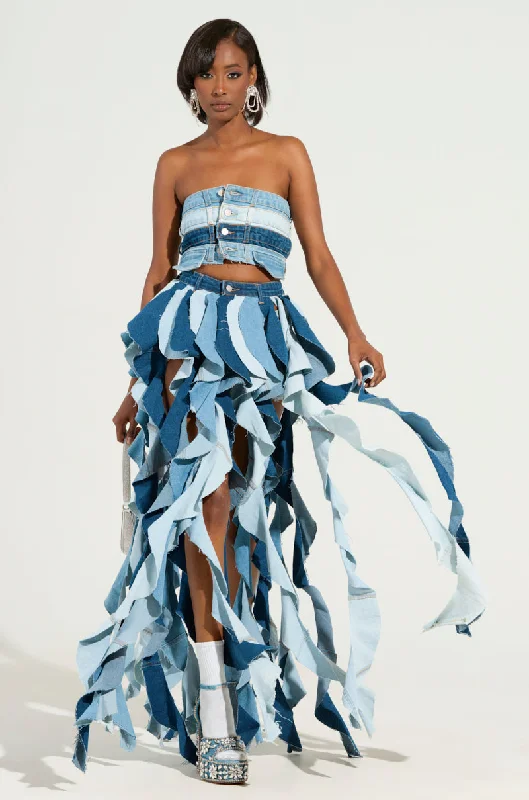 ALESSANDRA DRAMATIC DENIM MAXI SKIRT modal blend skirt