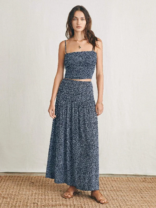 Alisee Skirt - Navy Riverton Ditsy silk skirt smooth