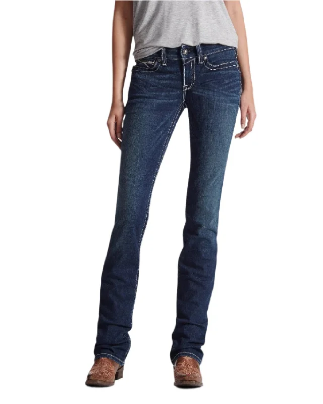 Ariat Womens Real Mid Rise Icon Stackable Straight Leg Jeans Fashionable Distressed Jeans