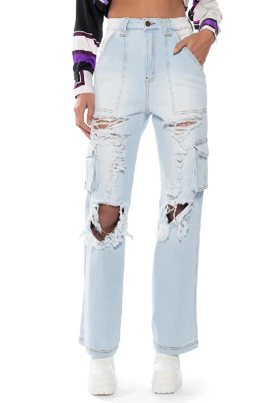 BE REAL DISTRESSED CARGO HIGH RISE JEANS Chic Dark-Wash Skinny Jeans