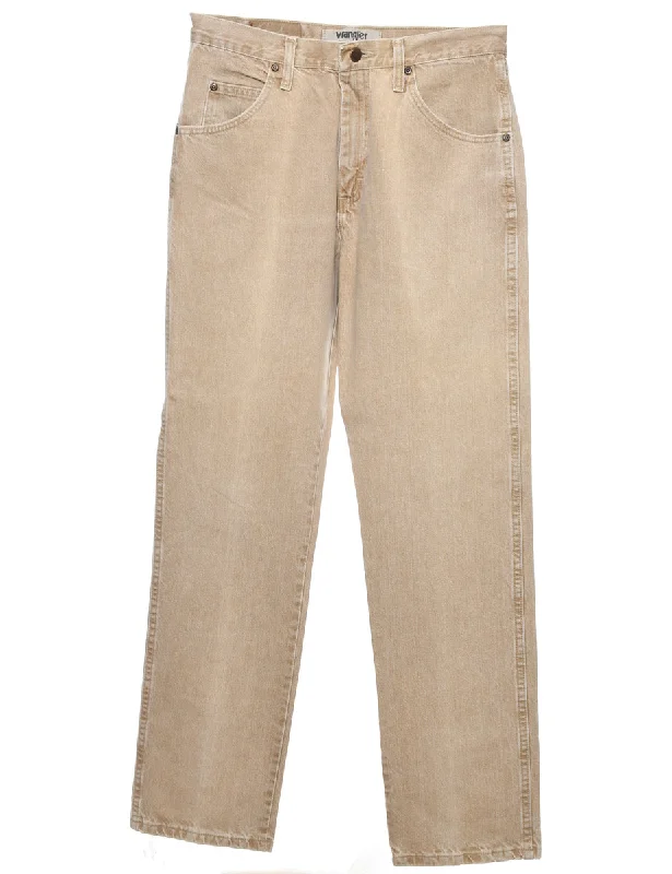 Beige Wrangler Straight-Fit Jeans - W30 L33 Comfortable Faded High-Rise Jeans