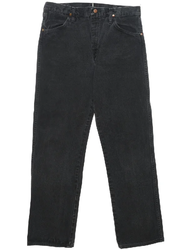 Black Classic Straight-Fit Wrangler Jeans - W30 L31 Fashionable Raw Hemmed Jeans