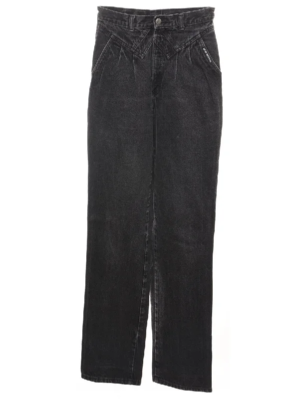 Black Distressed Tapered Jeans - W26 L33 Fashionable Jeggings Style Jeans