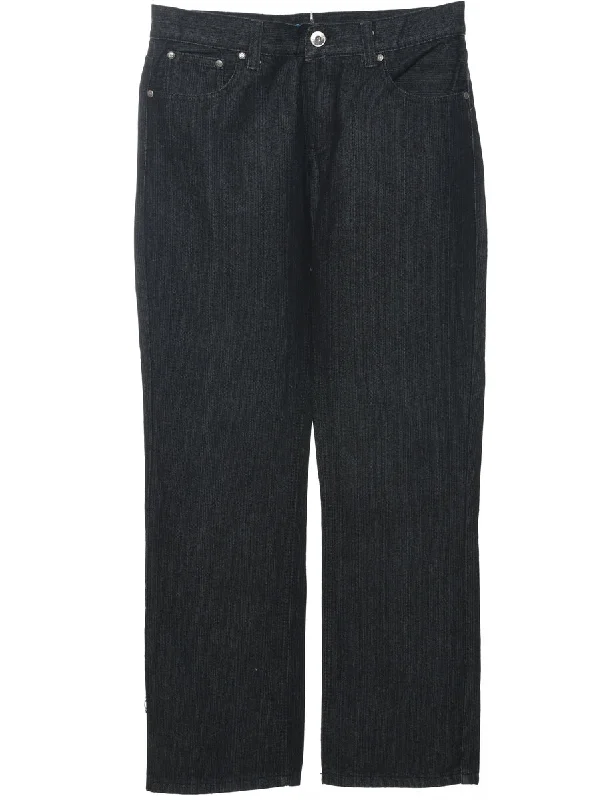 Black Straight Fit Jeans - W32 L32 Stylish Acid-Wash Jeans