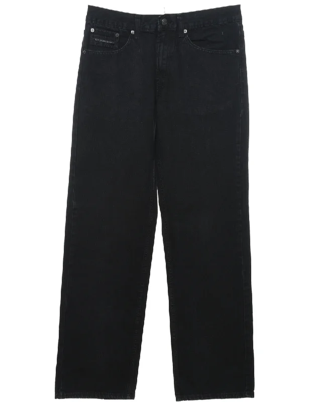 Black Straight Fit Jeans - W32 L32 Trendy Skinny High-Waist Jeans