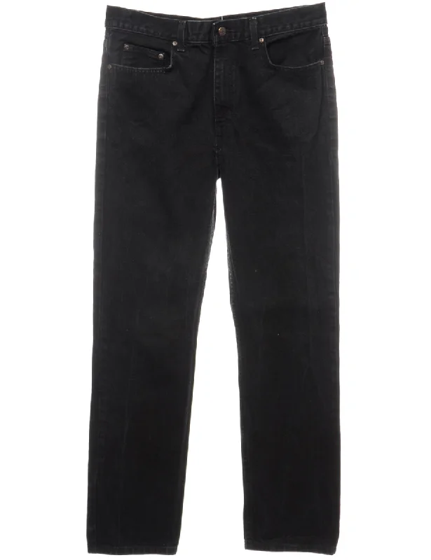 Black Straight Fit Jeans - W35 L34 Stylish Paperbag Waist Denim