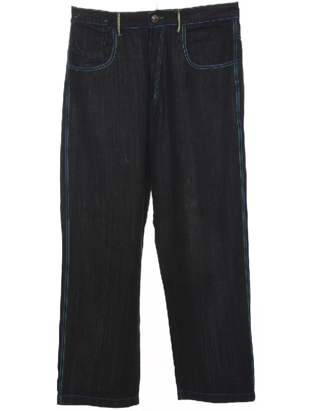 Black Straight Fit Y2K Style Jeans - W38 L32 Fashionable Cropped Denim Jeans