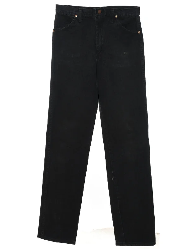 Black Straight-Fit Wrangler Jeans - W31 L36 Fashionable Raw Hemmed Jeans