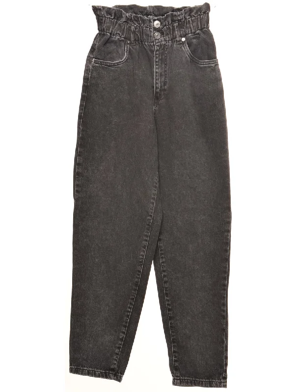 Black Tapered Jeans - W24 L28 Comfortable Zip-Fly Denim Jeans