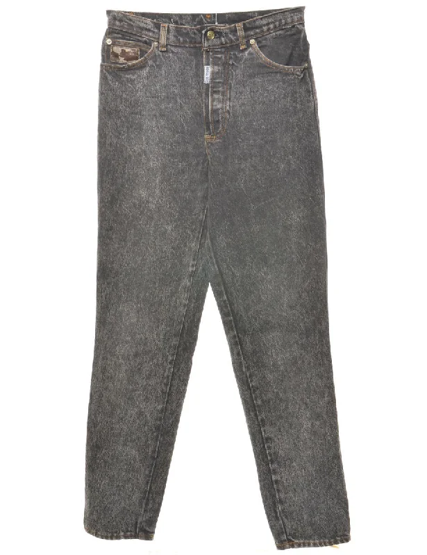 Black Tapered Jeans - W28 L32 Fashionable Vintage Wash Jeans