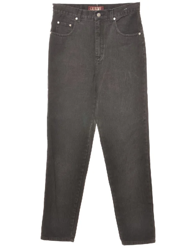 Black Tapered Jeans - W29 L32 Cozy Stretch High-Waist Jeans