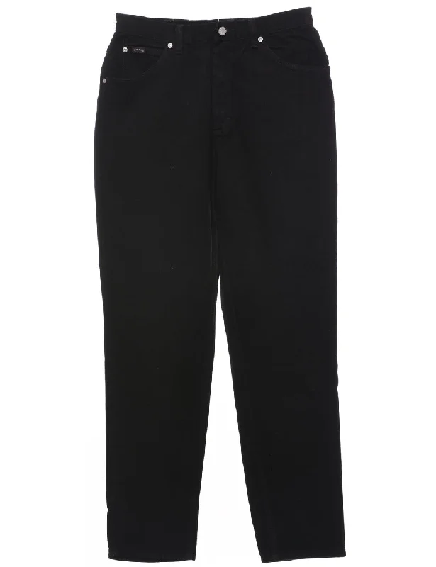 Black Tapered Jeans - W30 L32 Trendy Button-Up High-Waist Jeans
