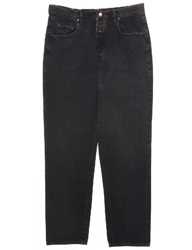 Black Tapered Jeans - W34 L32 Chic Rolled Cuff Denim Jeans