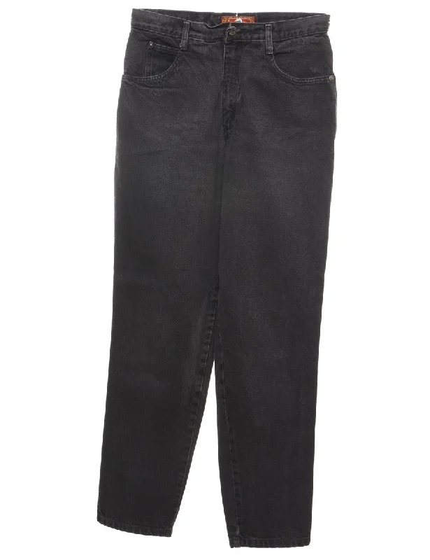 Black Tapered Mid-Rise Jeans - W30 L29 Trendy Layered Pocket Jeans