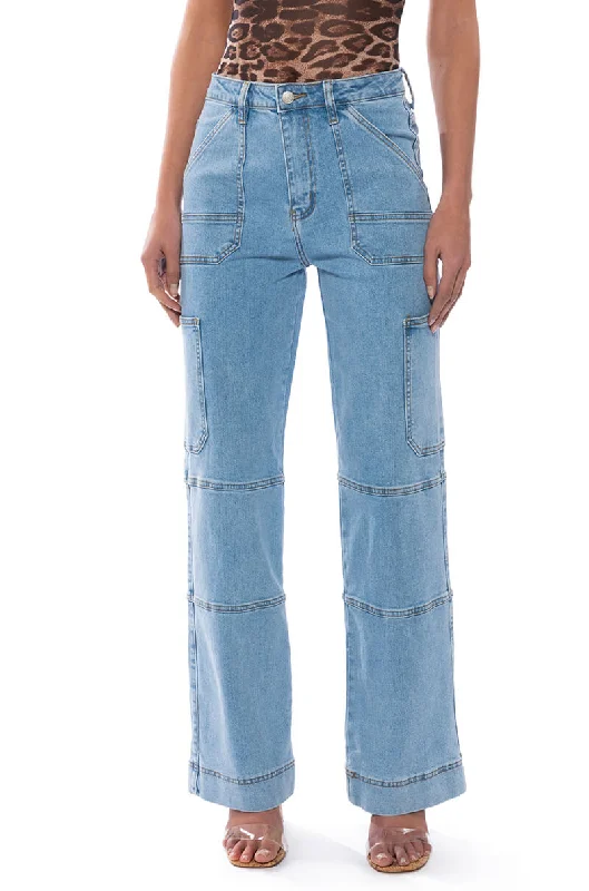 KENDALL WIDE LEG UTILITY JEANS Trendy Skinny Fit Jeans