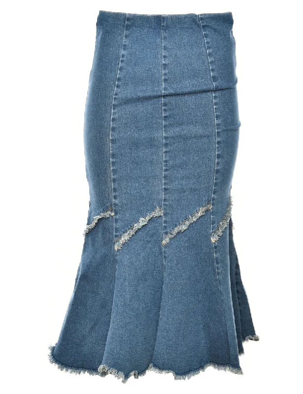 1990s Pleated & Raw Hem Denim Skirt - S cashmere skirt soft