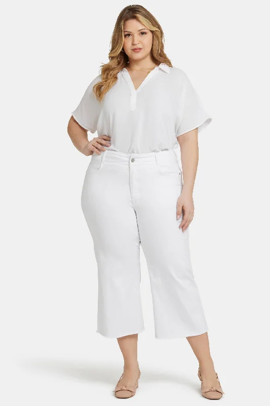 Brigitte Wide Leg Capri Jeans In Plus Size - Optic White Comfortable Faded High-Rise Jeans