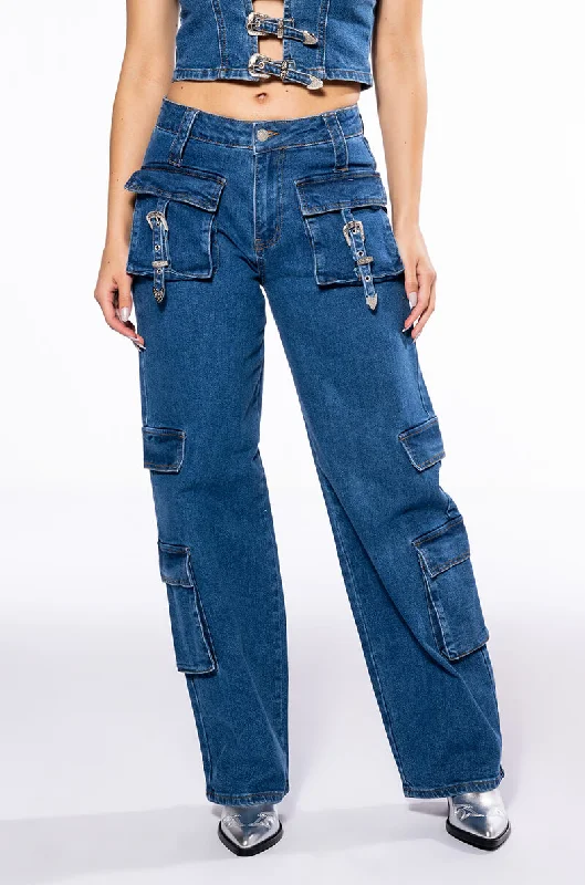 CALYPSO MID RISE WIDE LEG JEANS Fashionable Distressed Jeans