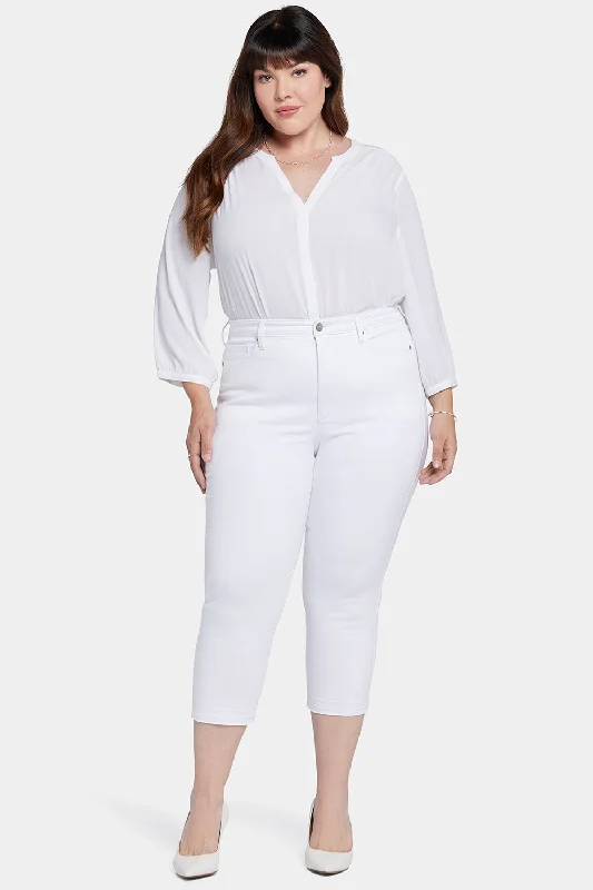 Chloe Capri Jeans In Plus Size - Optic White Trendy Layered Pocket Jeans