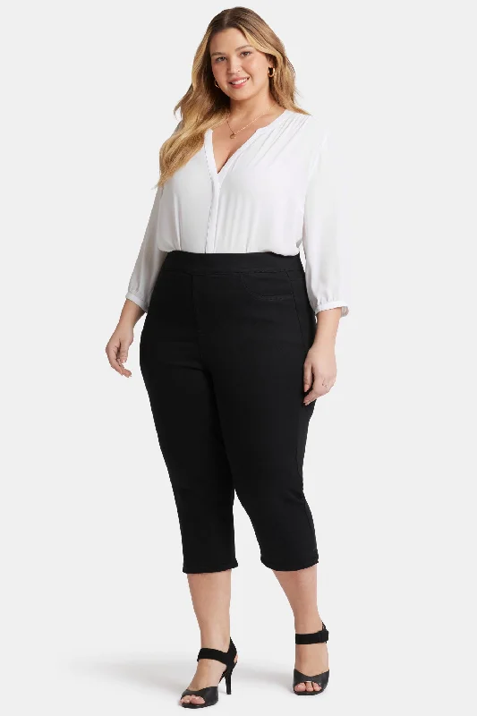 Dakota Crop Pull-On Jeans In Plus Size - Overdye Black Cozy Relaxed Fit Jeans