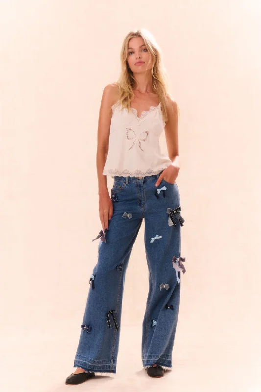 Dessa Bow Jeans Fashionable White Denim Jeans