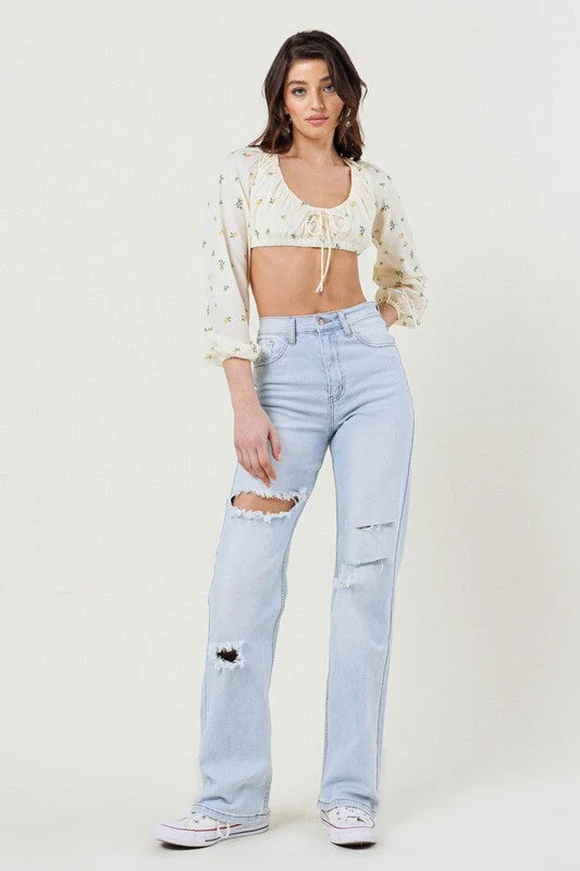 Distressed Wide Leg Jeans Casual Loose Fit Jeans