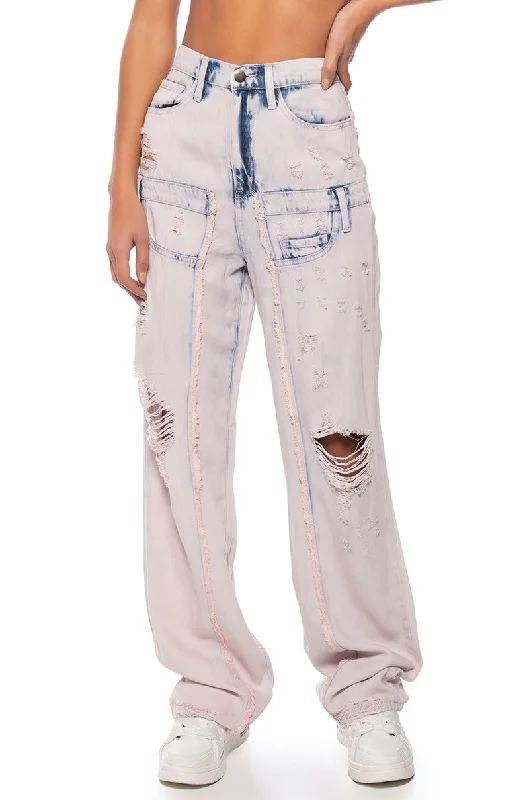 DOLLY PINK ACID WASH RELAXED FIT JEANS Cozy Tencel Blend Denim Jeans