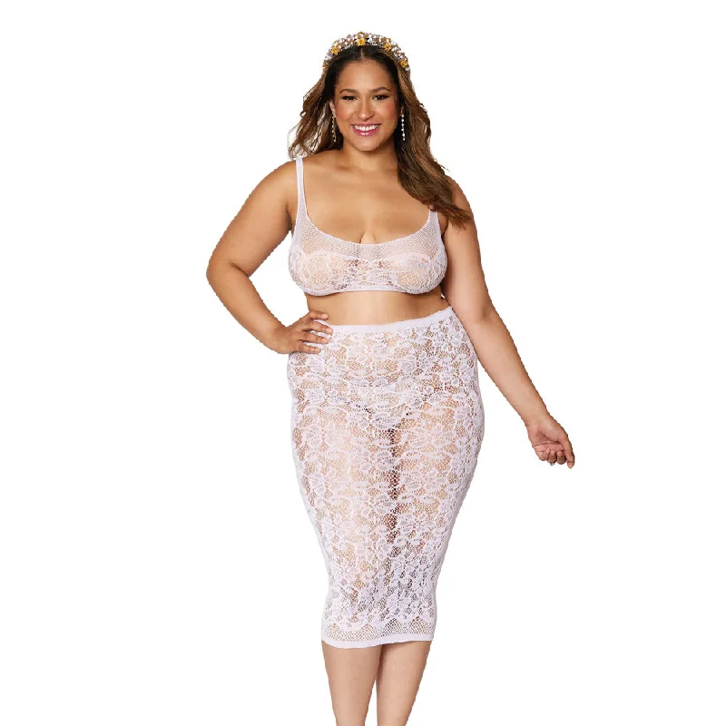 Dreamgirl Lingerie Seamless sheer lace bralette and slip skirt White - 12921X corduroy skirt cozy