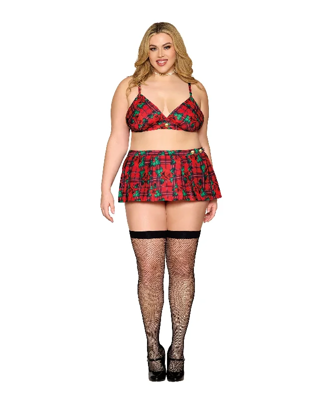 Dreamgirl Plus Size Plaid Bralette & Mini Skirt leather skirt modern