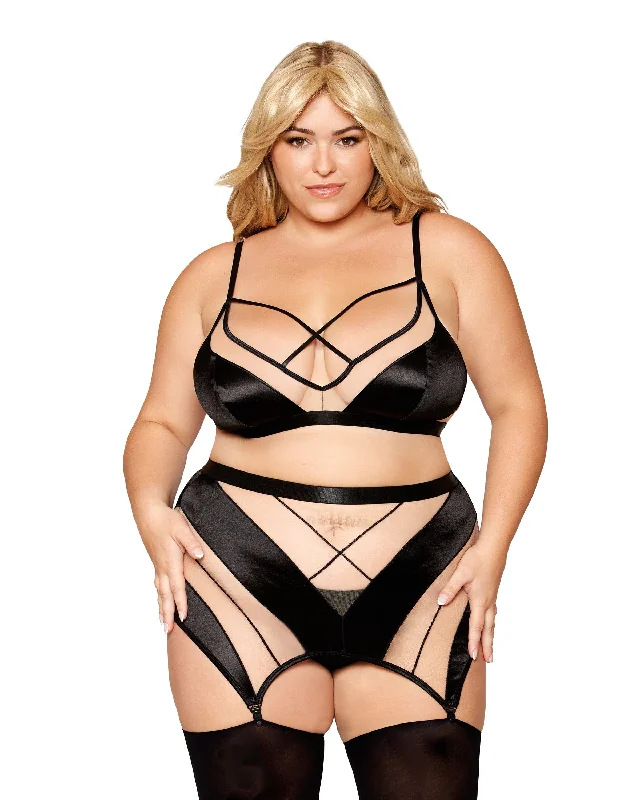 Dreamgirl Plus Size Sheer Panel Bralette, Garter Skirt, and G-String Set boho skirt vibe
