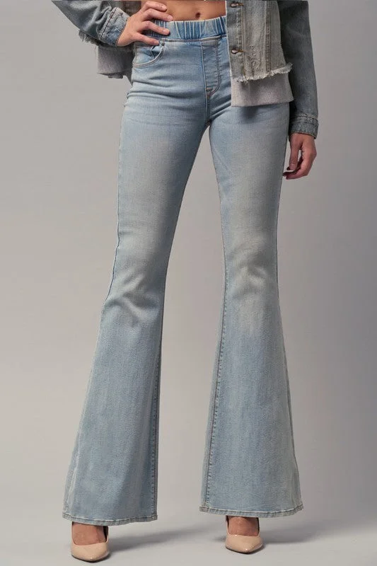 Elastic Banded Wide Flare Jeans Casual Wide-Legged Denim Jeans